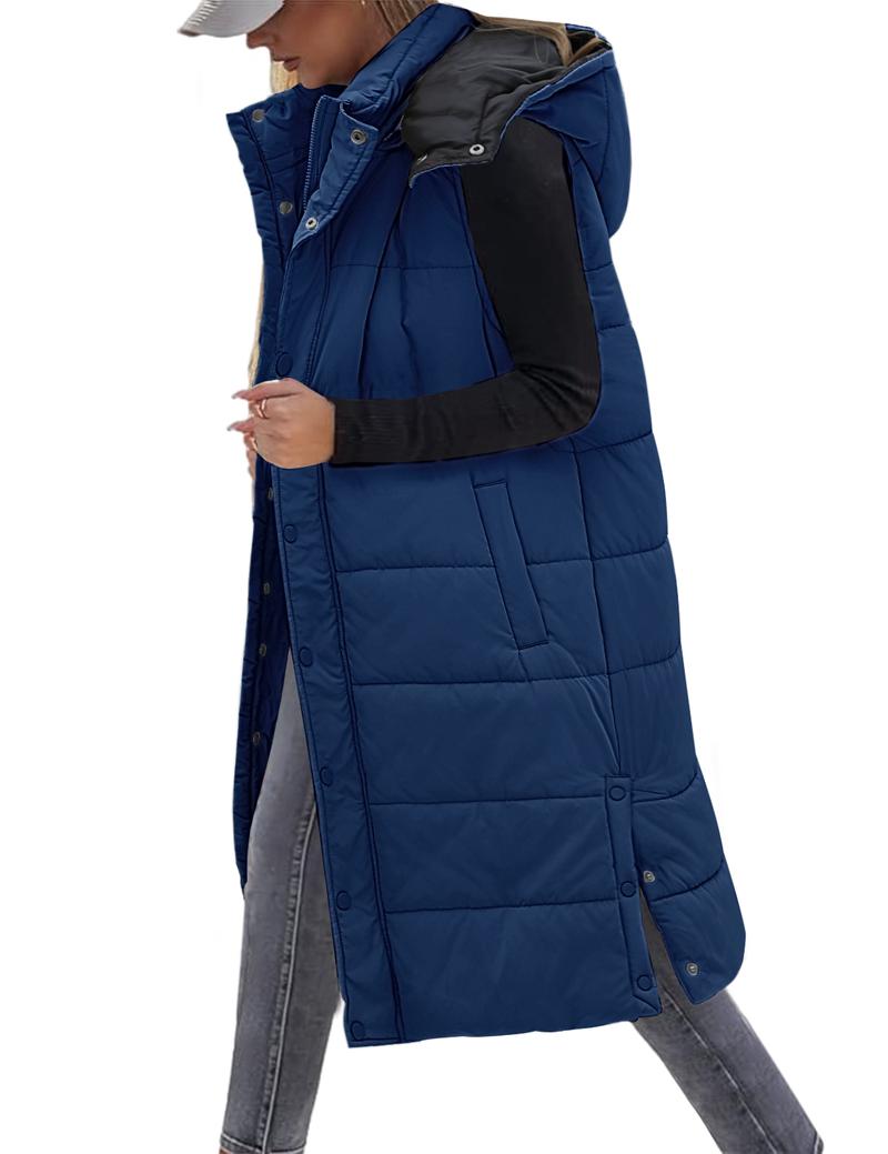 Long Puffer Vest Women With Hood Sleeveless Down Vest Warm Jacket Winter Coat With Pockets Casual Hoodie  #outdoorfun