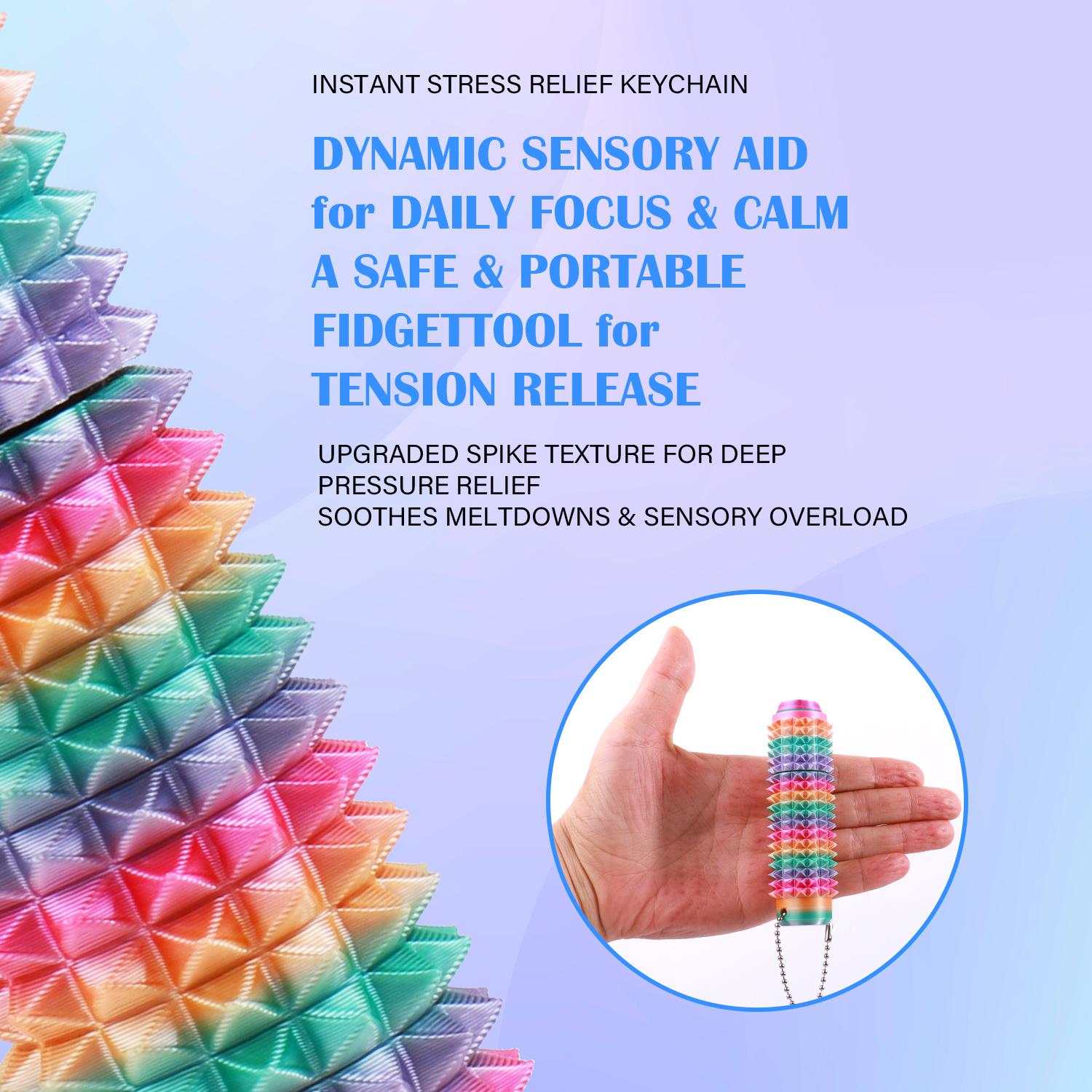 Press and Rotate Fidget Toy for Adults, 3D Printed Portable Spiky Sensory Keychain for Anxiety Relief, Pocket Stress Relief Tool for Focus and Calming littlest statues Silicone Rubber fidgets