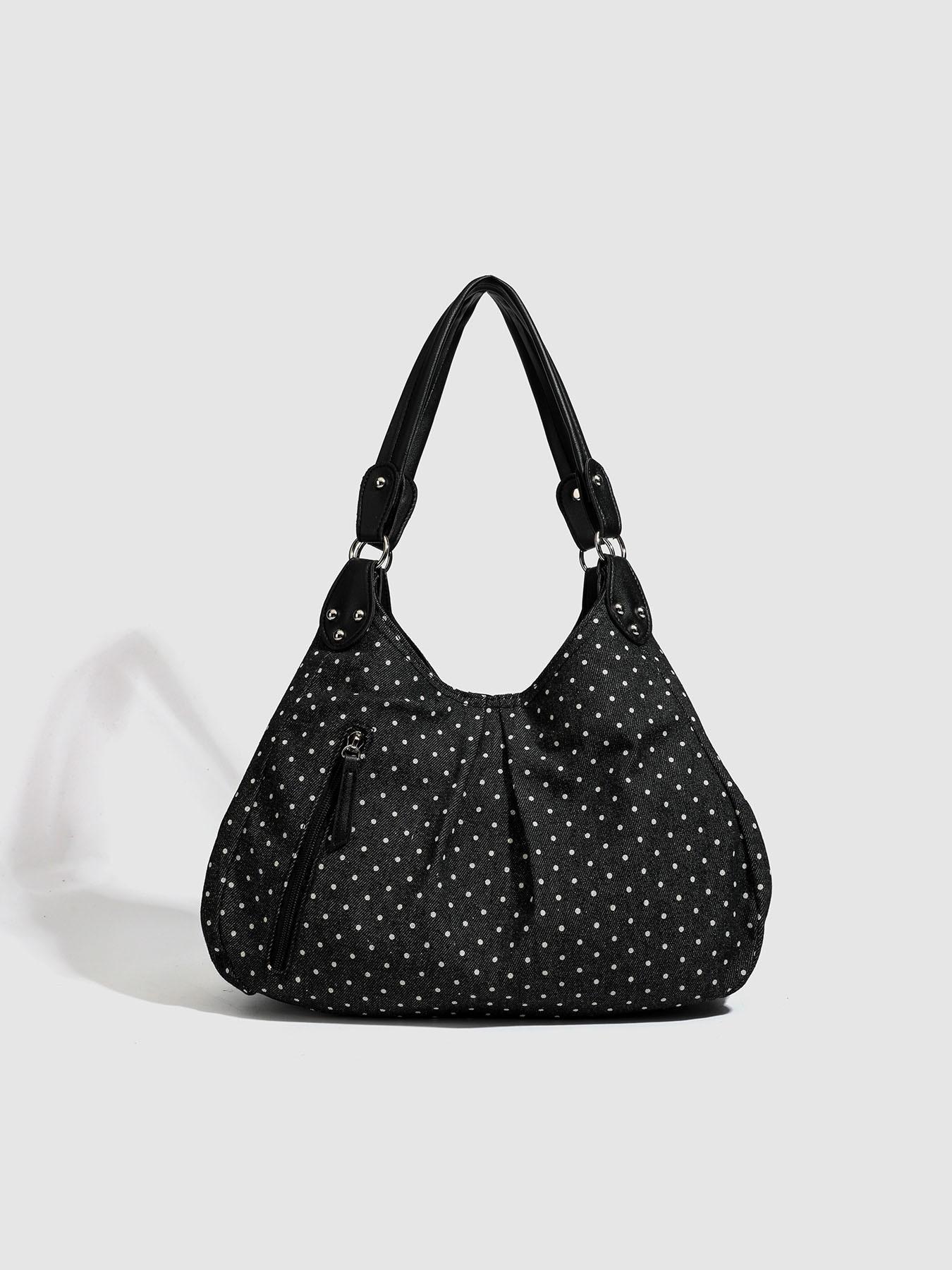 Vintage Korean Style Dot Pattern Tote Bag, Fashionable Large Capacity Shoulder Bag, Versatile College Wind Women's Backpack