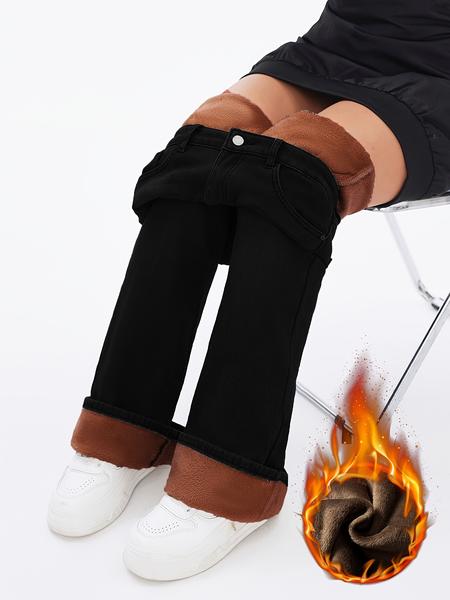 Women's Fall Winter Fleece Lined Jeans, Warm Comfortable Stretchy Denim Jeans, High Waist Slim Fit Casual Wear, Pants