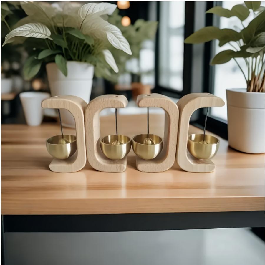 Wooden Wind Chime - Wireless Brass Doorbell with Magnetic Base, Easy to Install, Suitable for Home and Commercial Places, Door and Wall Decorative Hanging Bell also comes with adhesive stickers, Suction Cup Doorbell - Christmas Gift