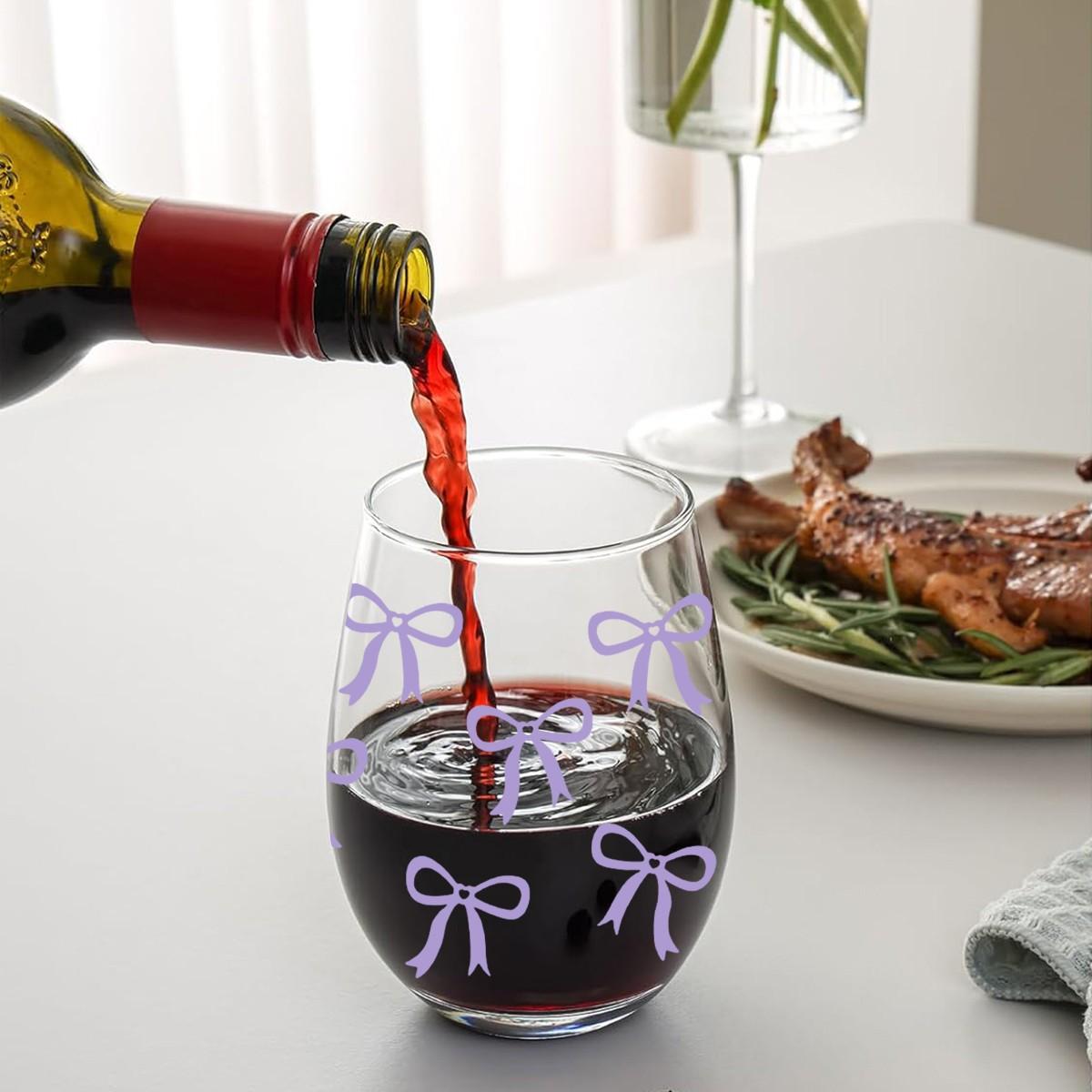 Bow Pattern Stemless Wine Glasses Set, No Stem Wine Glasses, 1/4-Pack, 18oz/540ML Transparent Wine Cups, Ideal for Restaurants & Daily Use