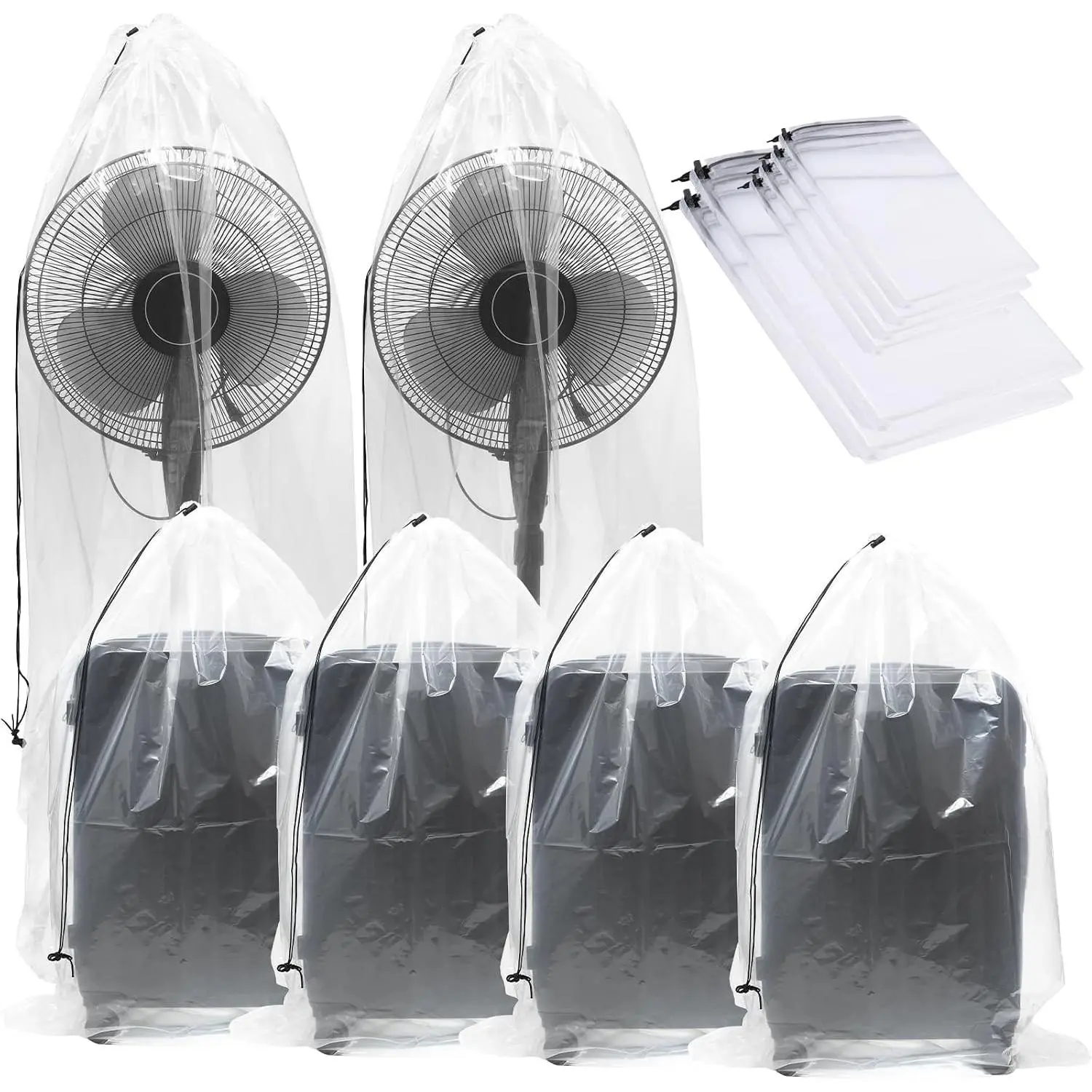 6 Pack Extra Large Clear Drawstring Plastic Bags, 2 Sizes Big Giant Storage Bags 47x71 Inches and 35x47 Inches, Dust Covers Drawstring Plastic Bags for Luggage, Suitcase, Furniture, Reusable