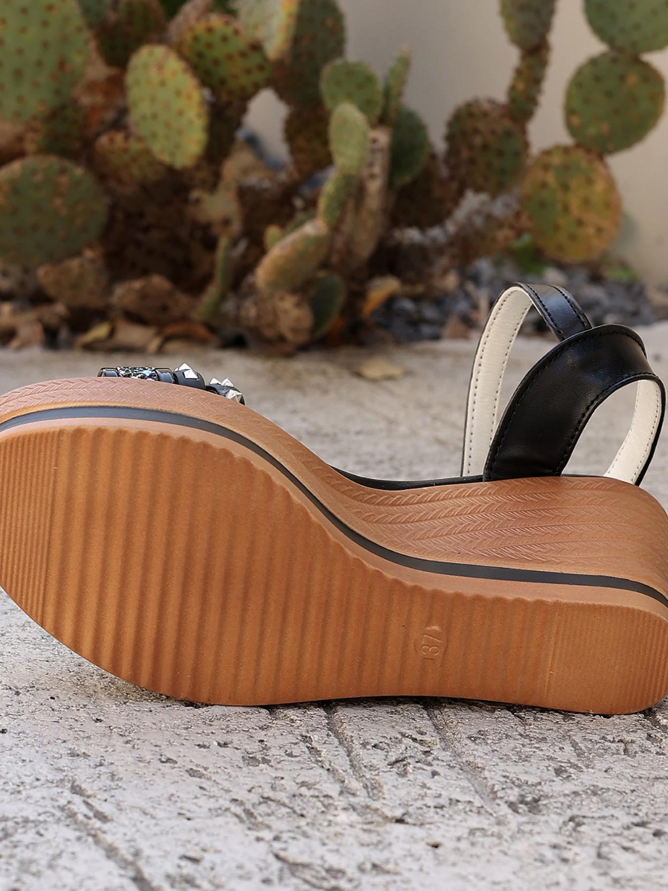 New Fish Mouth Thick Sole Summer Casual Bohemian Heeled Comfortable Wedge Decorative Outdoor Vacation Beach Versatile Elegant