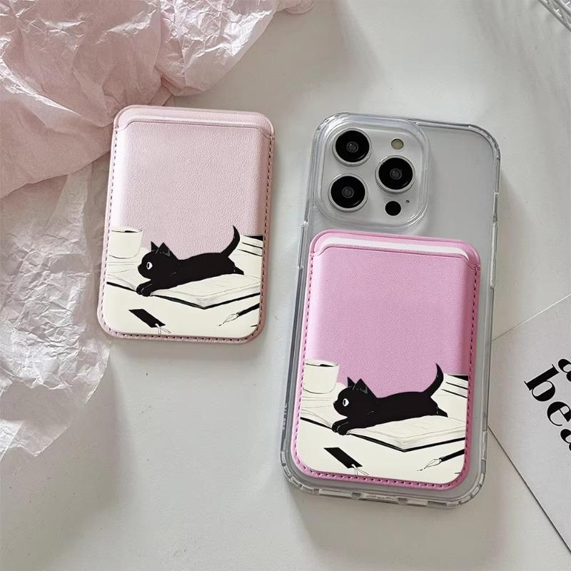 Leather card wallet phone card holder for magnetic Black Cat case, suitable for all Magsafe-supported iPhones card phone backpack, compatible with iPhone 17/16/15/14/13/12/11, waterproof, shockproof, and scratch-resistant