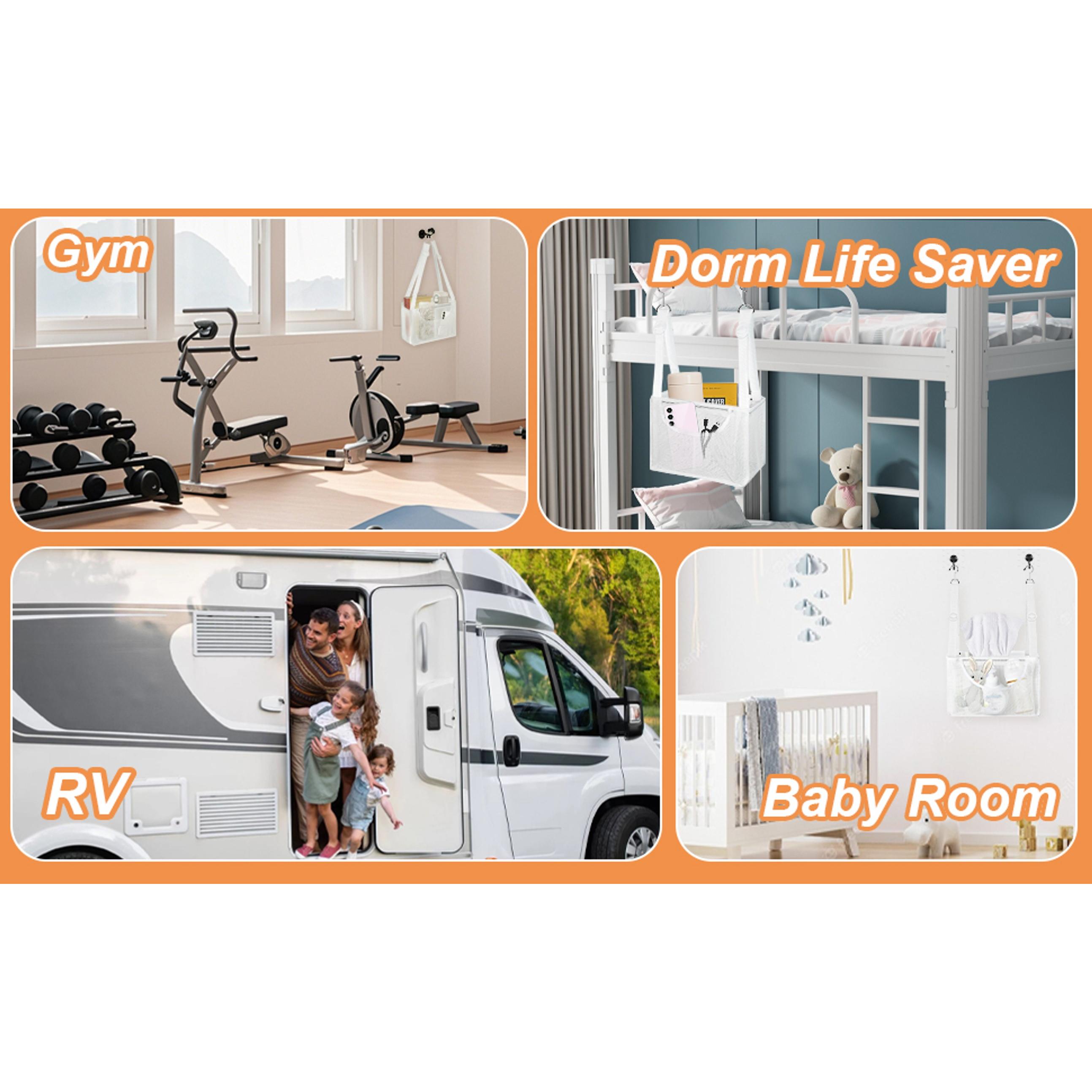 PVC Mesh Hanging Shower Caddy Organizer with 2pc Magnetic Hooks, Portable Adjustable Travel Bathroom Bag with Pockets for RV, Camping, Cruise, Dorm, Gym, White, 12“x5 x7（LxWxH）