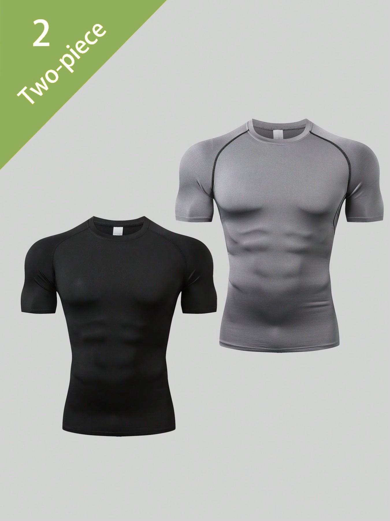 Men's 2-Pack Compression Sports T-Shirts, Fitness Running Tops, Breathable Moisture-Wicking Fabric, Boyfriend Style, Outdoor Running Basketball Cycling Gym Workout Casual Wear, Compression Sports Tee