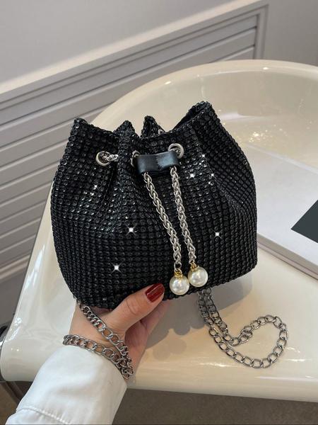 Elegant Rhinestone Evening Bag for Women, Party Style Chain Design, Bridesmaid & Bride Shoulder Clutch, All Season Fashion Accessory, Adjustable Strap Purse