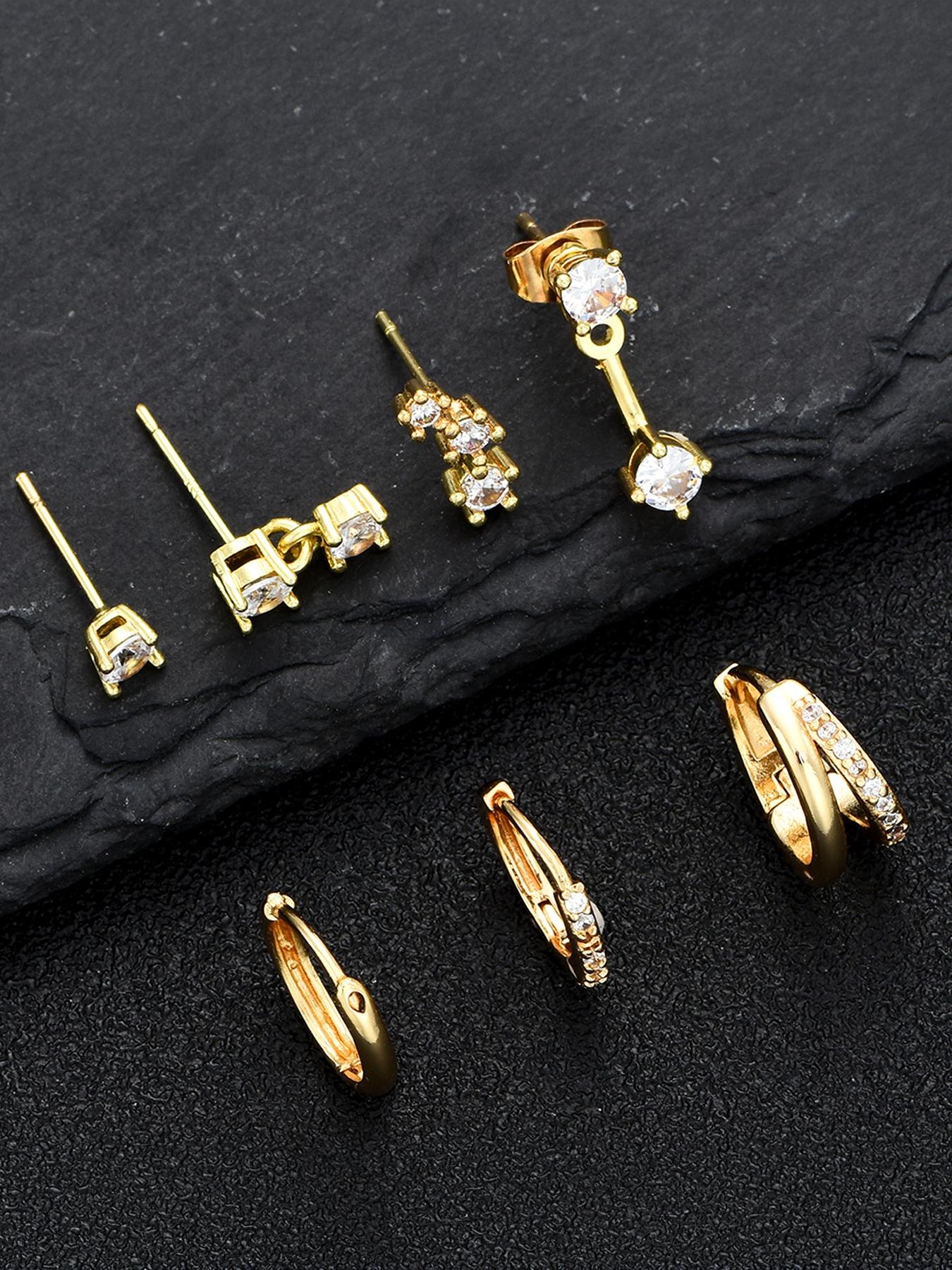 7 Pieces - 18K Real Gold Plated Brass, Stylish and Elegant Earrings, Premium Versatile Jewelry Set for Women #Jewelry & Accessories/Brass/Fade-Resistant/Hypoallergenic/Couples/Festivals/Parties/Ideal Gift