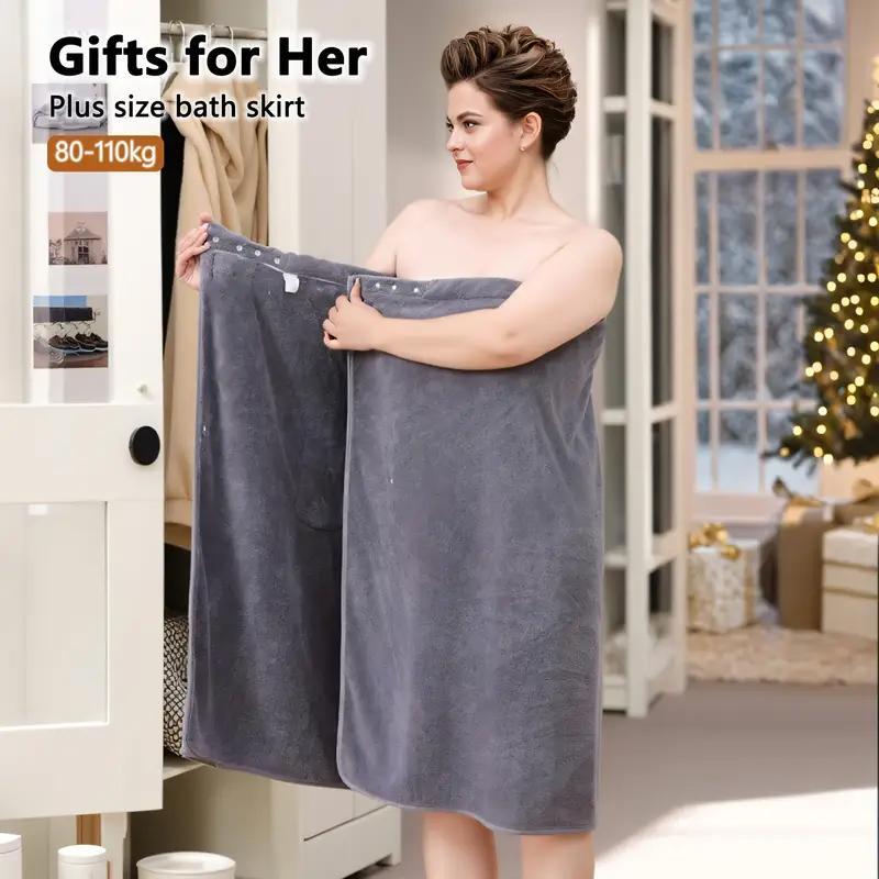 Plus Size Solid Color Bathrobe, 2/4 Counts Soft Water Absorbent Bath Skirt & Hair Drying Cap, Bathroom Supplies for Home Hotel Salon