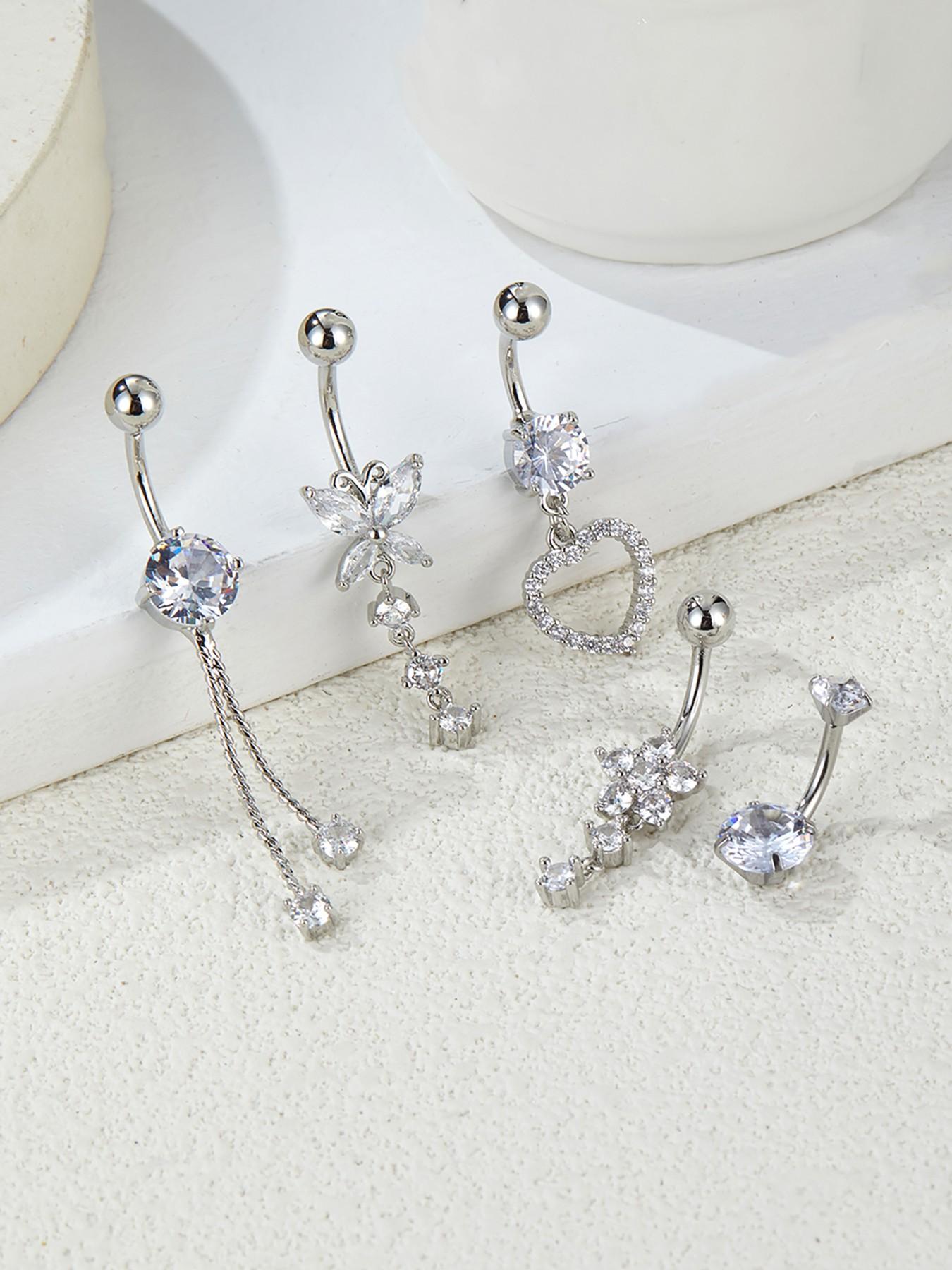 Women's Belly Ring Set, Butterfly Heart Floral Design, Copper Material, Party Jewelry Accessories, Perfect for Beach Vacation & Weddings