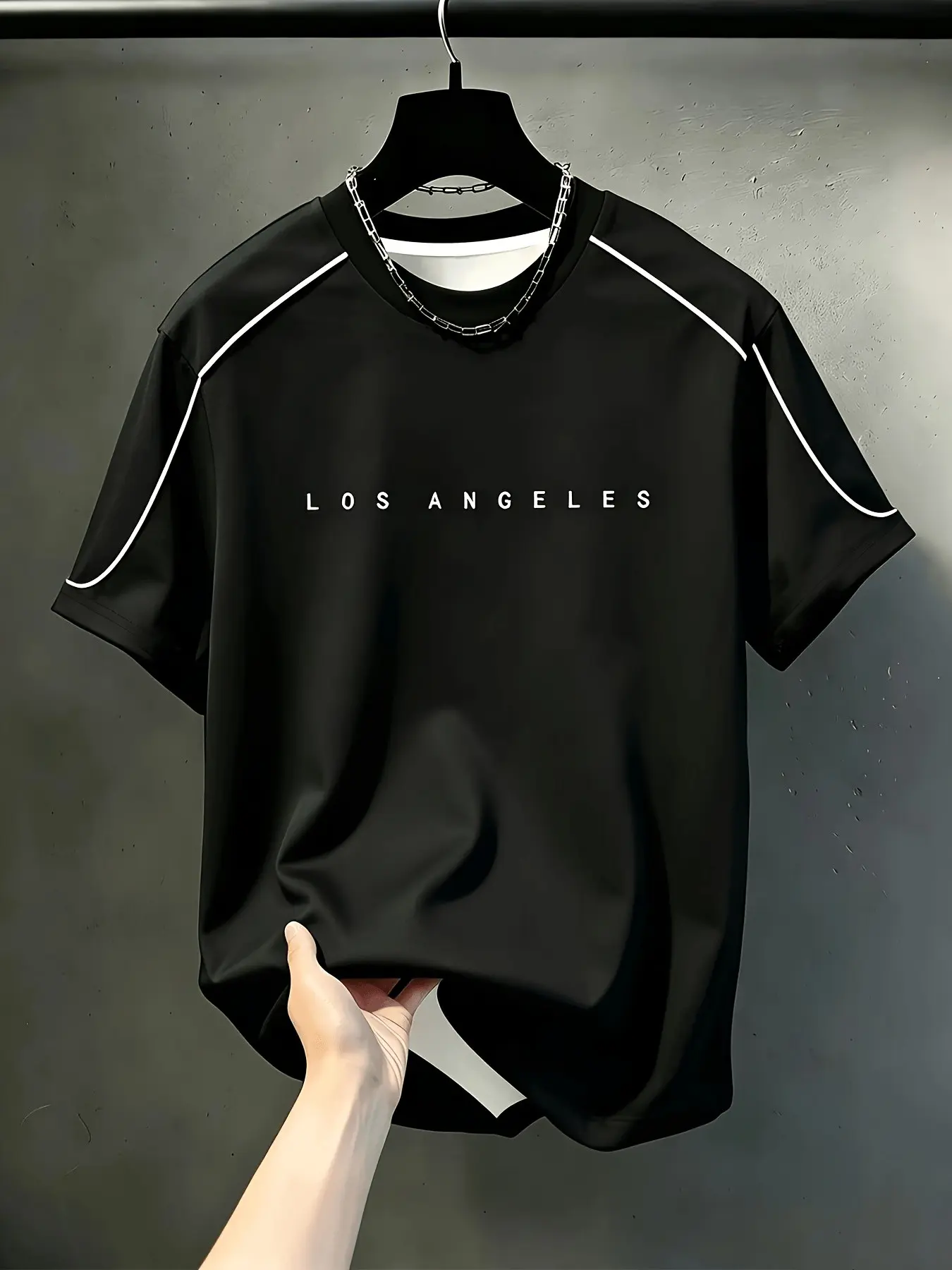 Men's Casual Round Neck T-Shirt, Los Angeles Letter Pattern, Breathable Regular Fit, Comfortable Outdoor Shirt, Durable Fabric, Breathable Short Sleeve