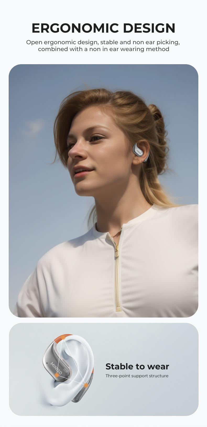 MINISO MS152 True Wireless Open Ear Headphones Bluetooth 5.4 HIFI Stereo Earbuds Noise Canceling Sports Earphones IPX5 Waterproof With microphone