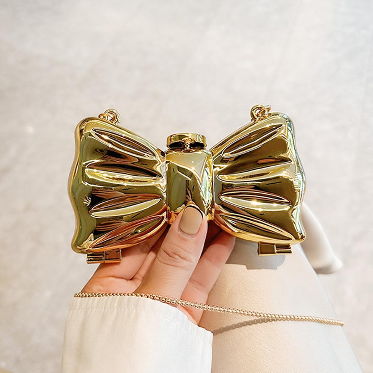 Women's Glossy Shiny Acrylic Mini Shoulder Bag - Bow Magnetic Buckle Chain Crossbody Purse, Compact Luxurious Silhouette Clutch for Evening Wedding, Formal Dresses Accessories, Bags, Gifts For Women, Handbags For Women