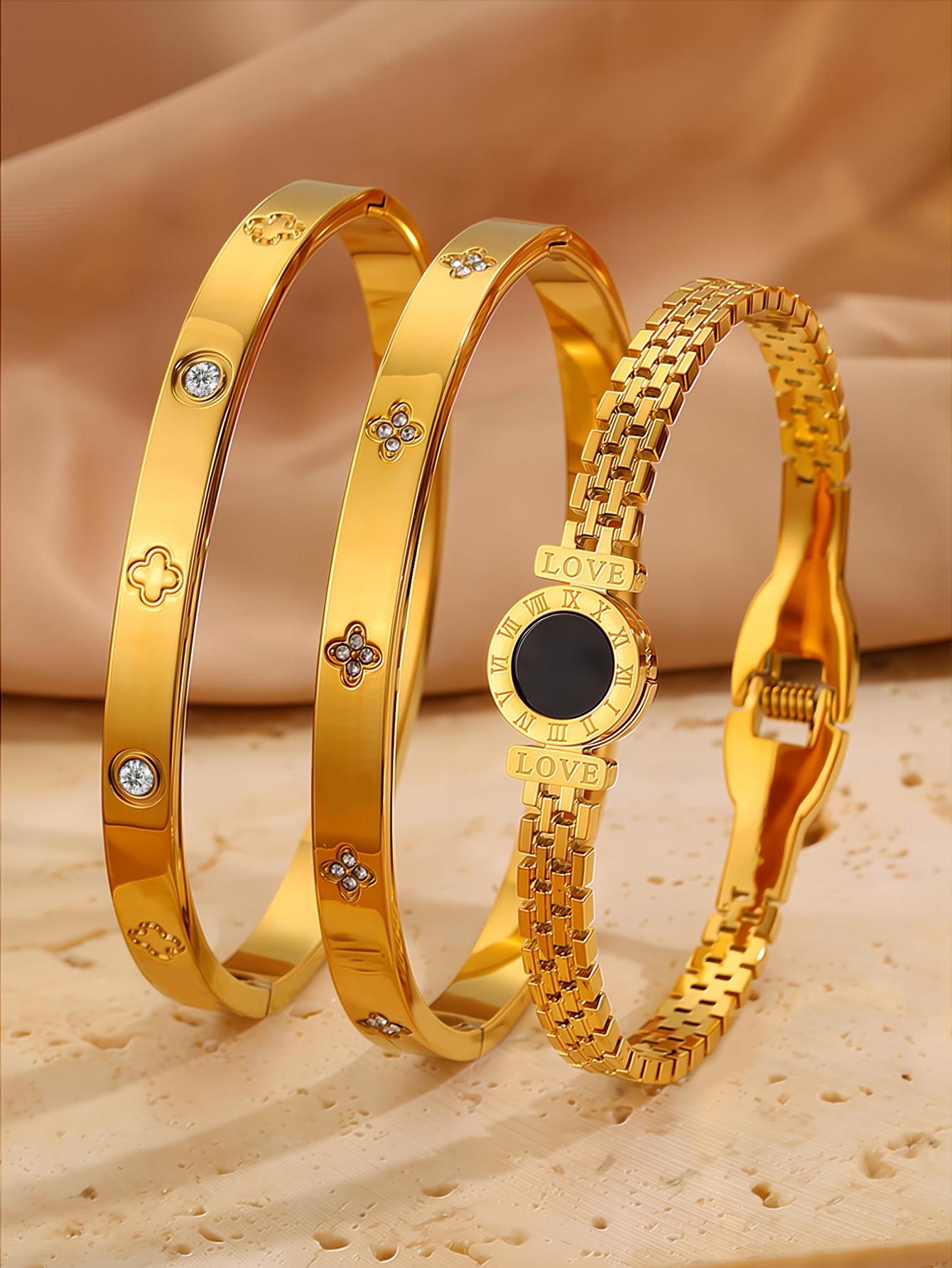 French Luxury Classic Bracelet Set, Stainless Steel Fashion Accessory, Perfect Birthday Gift & Vacation Wear, Casual Style