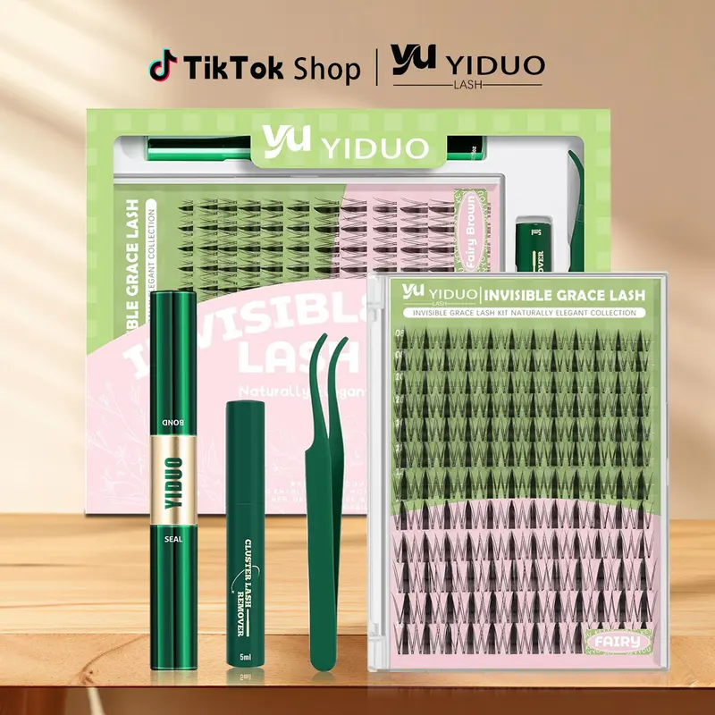 YIDUO Fairy Lash Clusters Kit Invisible Band DIY Volume Lashes Kit -Wet Look Waterproof Eyelash Extension Wispy Manga Kawaii Doll Lashes Feline lash look Medusa Lash handmade lash