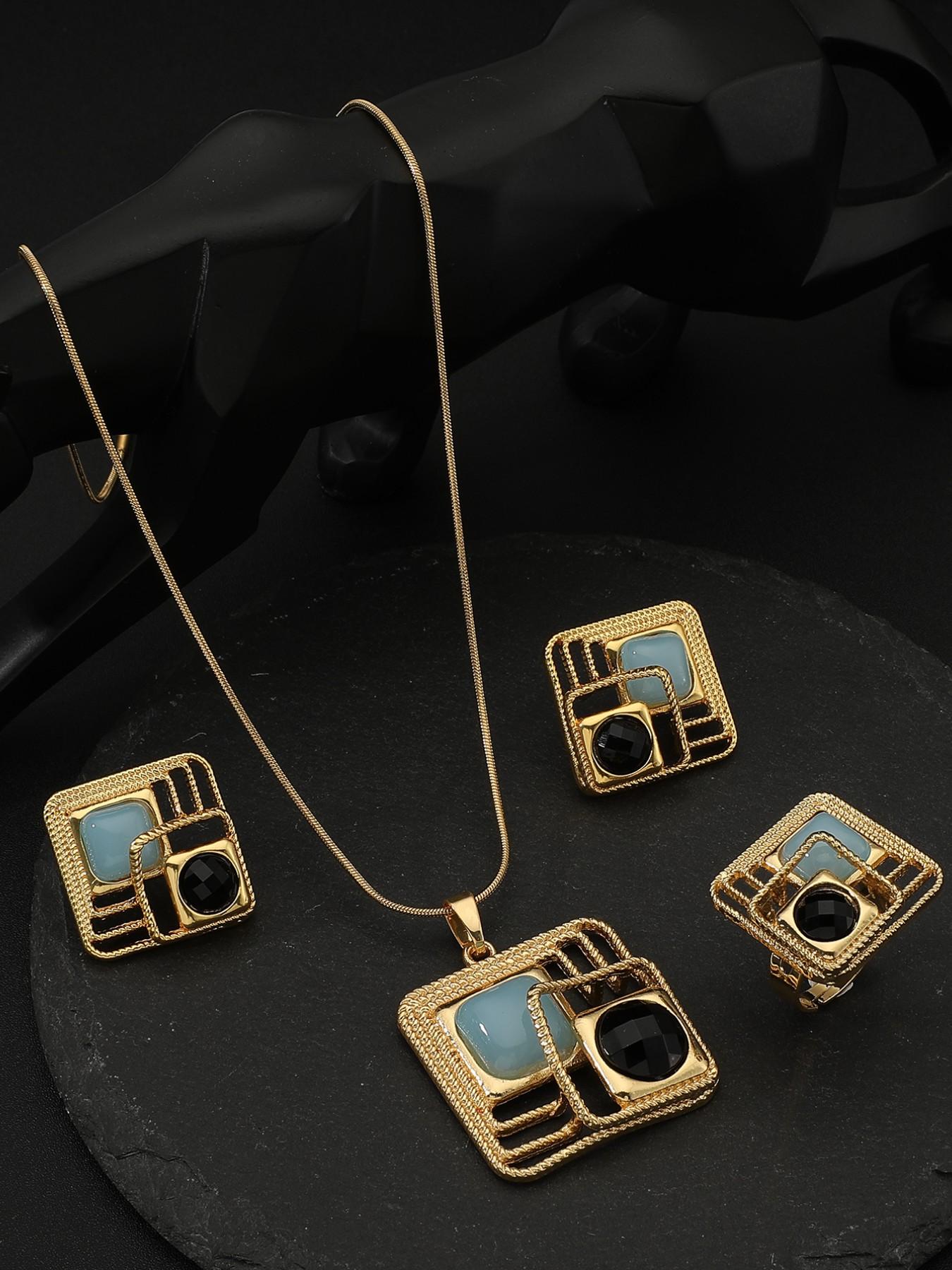 Luxury Unique Design Jewelry Set, Hollow Square Snake Chain Necklace Earrings Ring, Versatile Commuter Accessories, All Seasons Casual Style