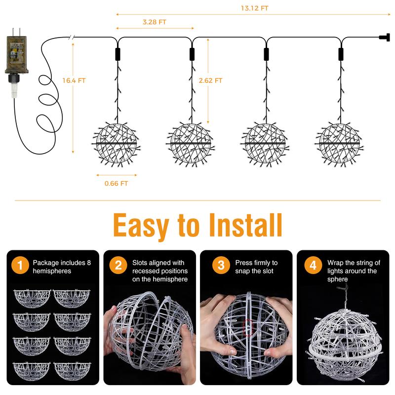 Color Changing Christmas Outdoor Ball Lights: 7.87-Inch Light Spheres, 11 Lighting Modes + 4 Dimming Levels, Remote Control + Timer Function, Waterproof and Durable Design, Perfect for Yard, Garden, Patio, Wedding, and Party Decorations, 4-Pack. Ornaments Color Changing Christmas Outdoor Ball Lights: 7.87-Inch Light Spheres, 11 Lighting Modes + 4 Dimming Levels, Remote Control + Timer Function, Waterproof and Durable Design, Perfect for Yard, Garden, Patio, Wedding, and Party Decorations, 4-Pack. Ornaments