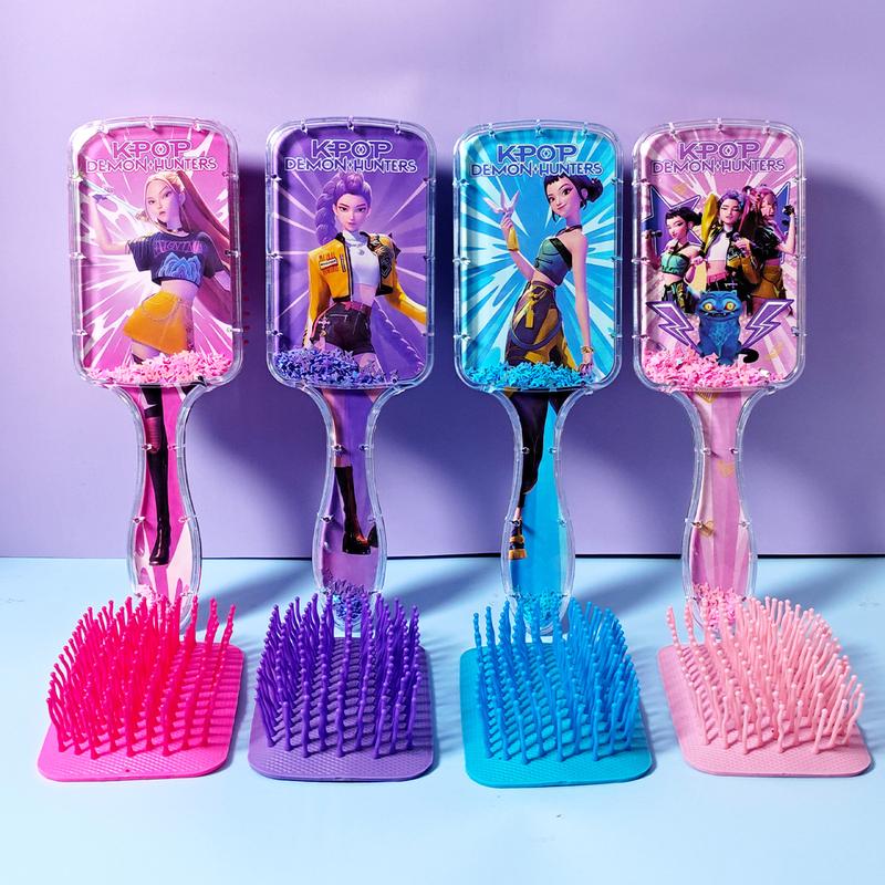 Kpop Demon Hunter Cushion Comb, High-Quality Long Handle Sofa Comb, Universal Styling Tool for Women, Cartoon Design, Hair Detangling Comb