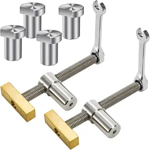 2 Pack Bench Dog Clamp, 3/4" Dog Hole Clamp with 4 Pack Bench Dogs, Adjustable Woodworking Clamps Workbench Stop Stainless Steel Brass