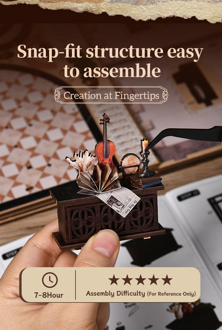 【Bacchus Bookstore】Wooden Book Nook DIY Model Kit for Adults Vintage Abstract Renaissance Style Hand-Assembled Booklet Toy House 3D Puzzle Wooden Shelf Decoration,Miniature Dollhouse Kit Victorian Style Wooden Dollhouse Birthday Gift