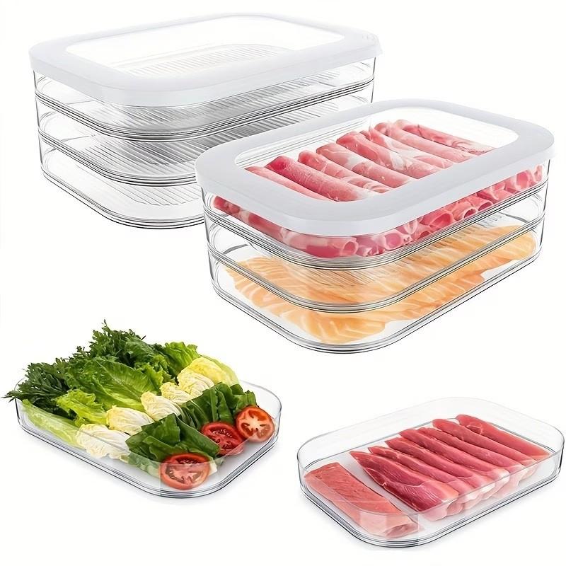 4pcs Tier Stackable Food Storage Containers, Food Storage Set, Refrigerator Organizer Box, Leak-Proof, Reusable for Fridge and Freezer, Suitable for Cheese, Beef Rolls, Shrimp, Vegetable Storage Container