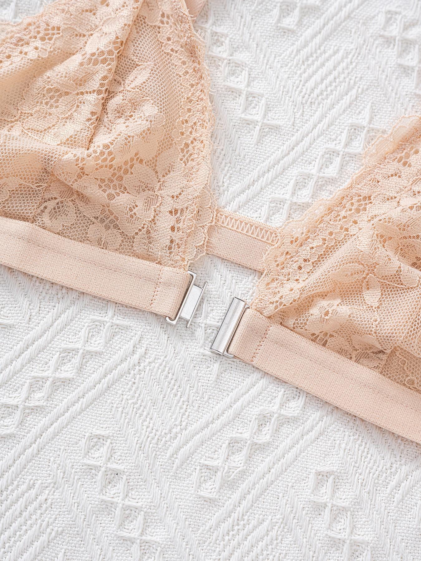 🔥 French Lace Front Closure No Padding Triangle Wireless Bra | Natural Support, Adjustable Straps Invisible Racerback, Easy On/Off, Sexy Lingerie For Daily & Date Night