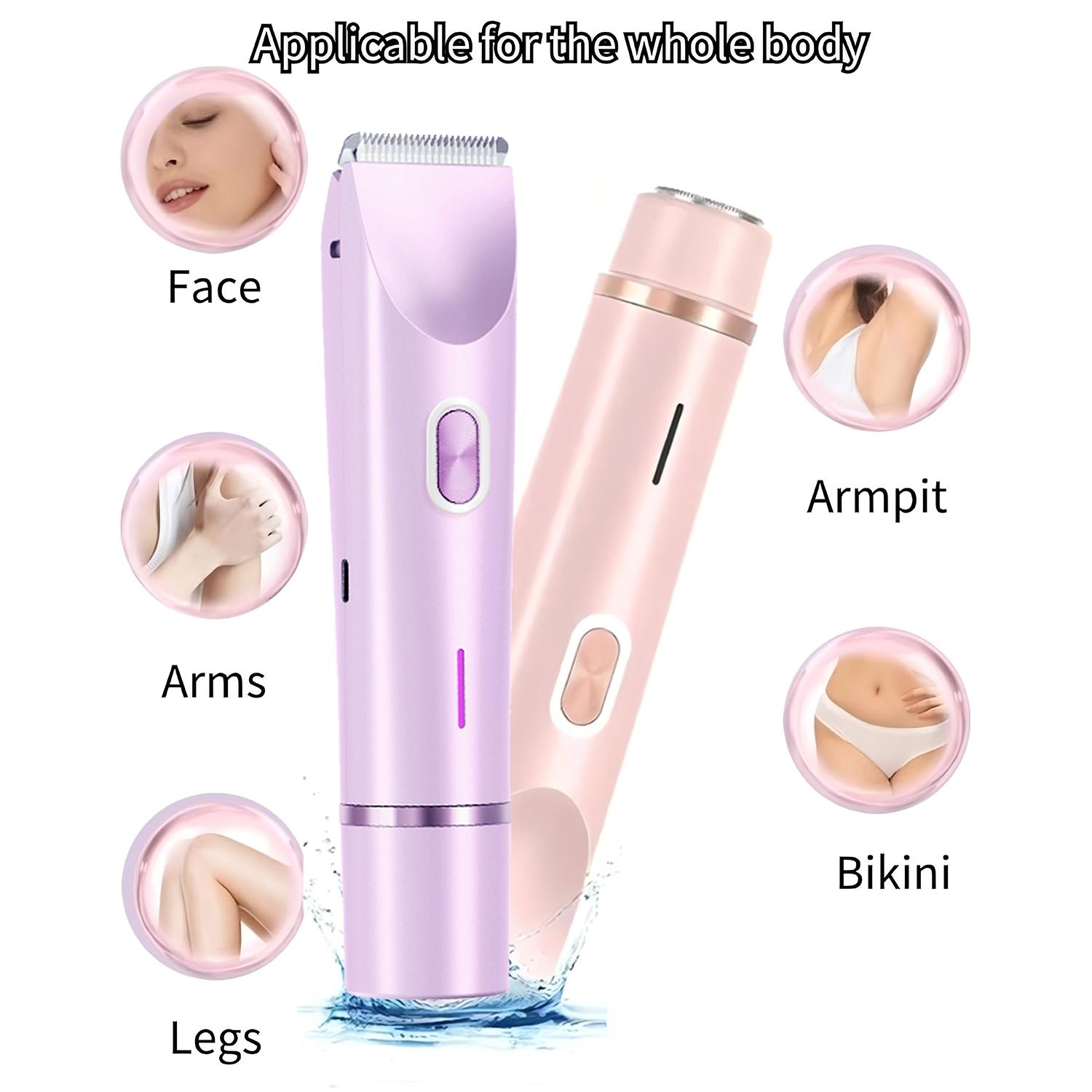 2-in-1 Electric Bikini Trimmer for Women, Dual-Head Body and Facial Shaver, Waterproof Rechargeable Wet & Dry Razor, Hair Removal Tool, Cordless Rechargeable Trimmer, High Quality Trimmer, Festival Gift Idea