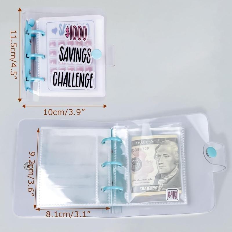 Mini Money Saving Binder, $1000 Money Saving Challenge Budget Binder, Savings Challenge Planner with Envelopes Portable Deposit Anytime Anywhere, Money Saving Challenge Clear Loose Leaf Book, Savings Tracker Organizer, Office Supplies