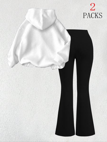 【FREE PERSOMALITY】Women's Warm Sweatshirt Set + Slim Fit Flare Pants, Casual Butterfly Print, Kangaroo Pocket, Fall & Winter 【FREE PERSOMALITY】Women's Warm Sweatshirt Set + Slim Fit Flare Pants, Casual Butterfly Print, Kangaroo Pocket, Fall & Winter