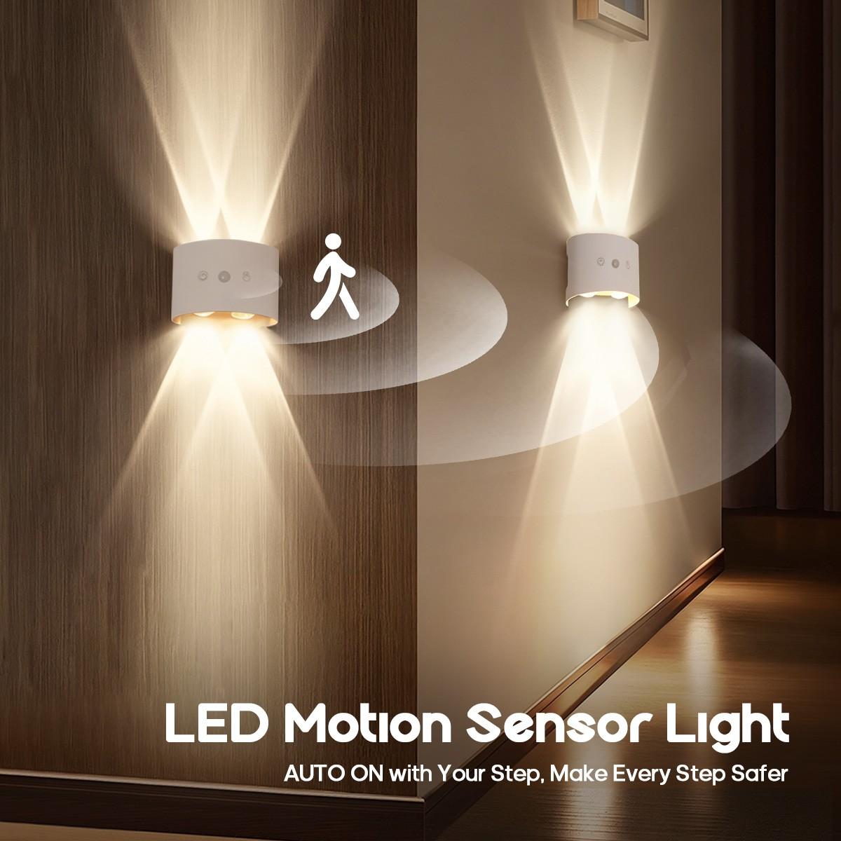 USB Rechargeable Motion Sensor Night Light, Touch Control, Adjustable 3 Color LED Step Lamp, Wall Mounted Wireless LED Night Light