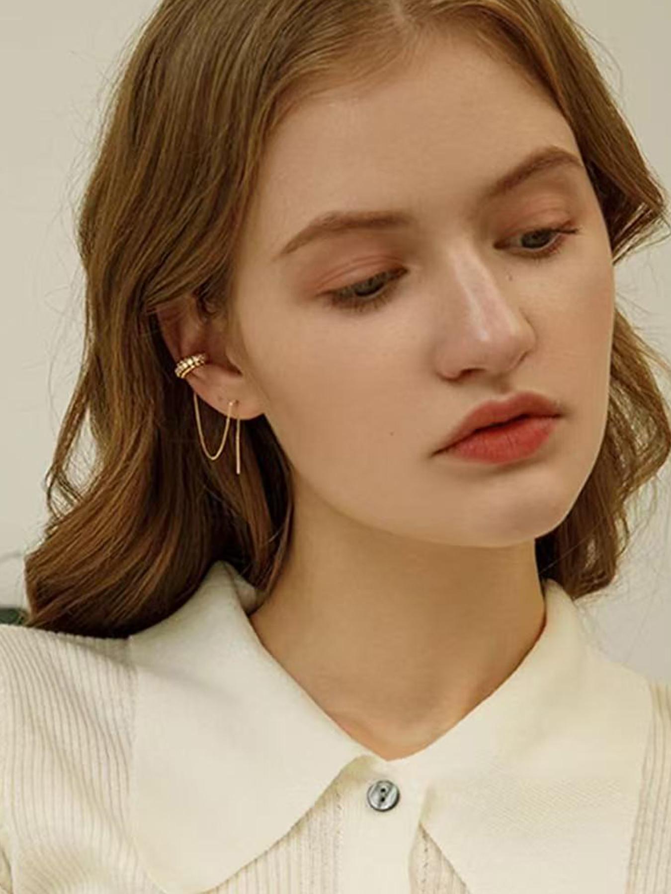 Huggie earrings for women 14k Dainty Gold Earrings Tassel Chain Drop Dangle Small Hoop Earrings Stud earrings for Women Teen Cubic Zirconia Sparkling Earrings Clip Womens earrings