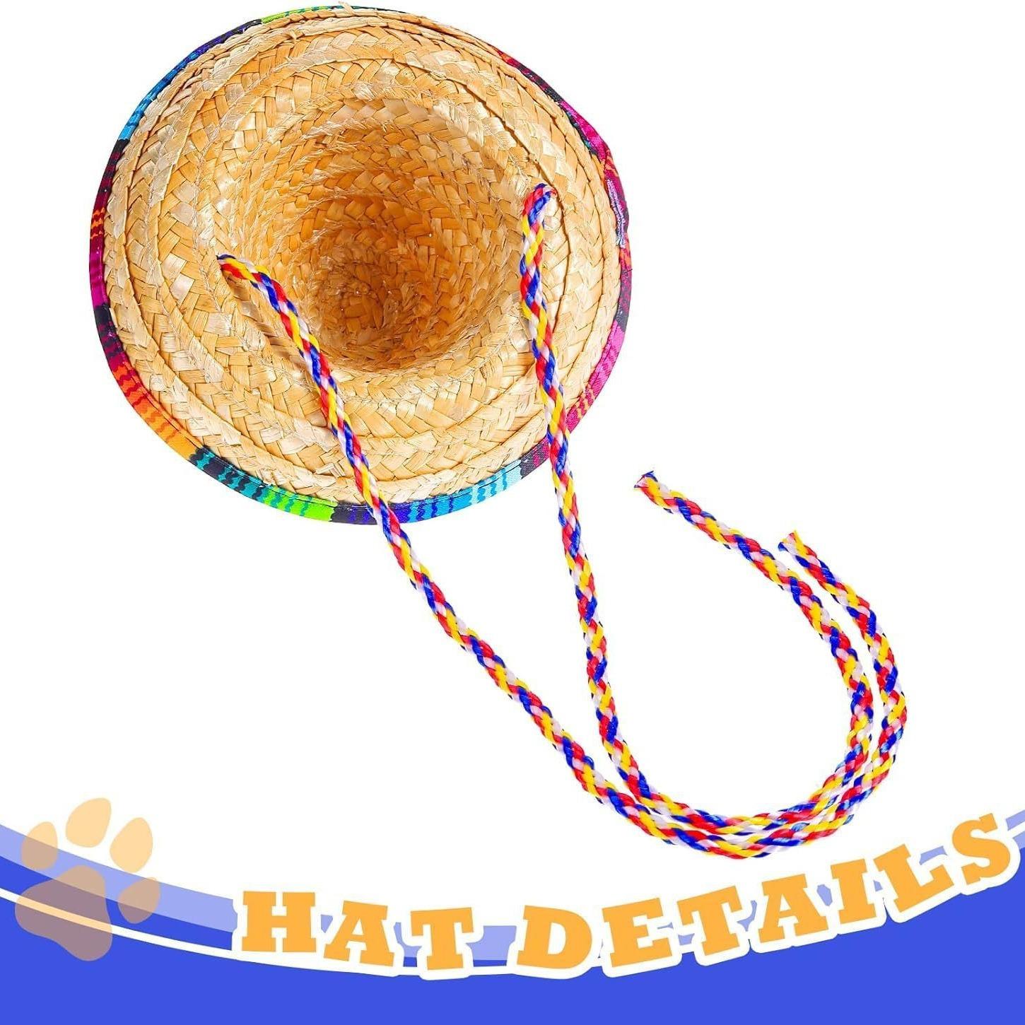 Mexican colorful rope pet hats for lizards, cats, and dogs, summer straw hats, Cinco de Mayo holiday costumes