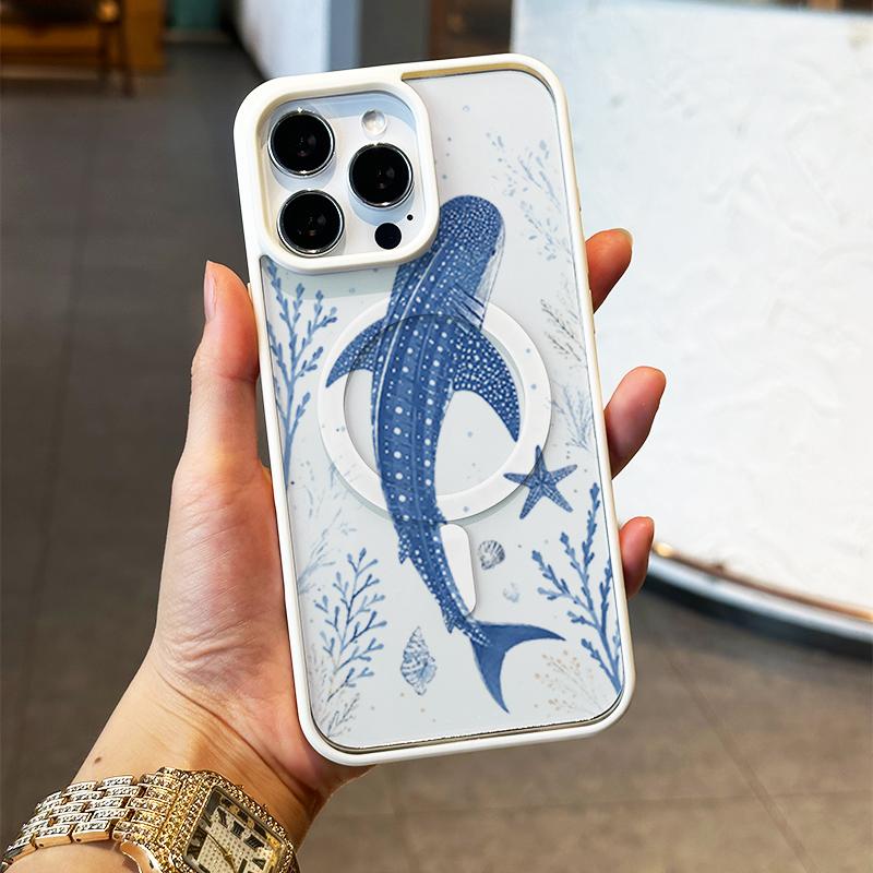 Marine Whale Shark Phone Case, Coastal Summer Aesthetic Style for iPhone 17 16 15 14 13 12 11 Plus Pro Max. Shockproof Gift for Women