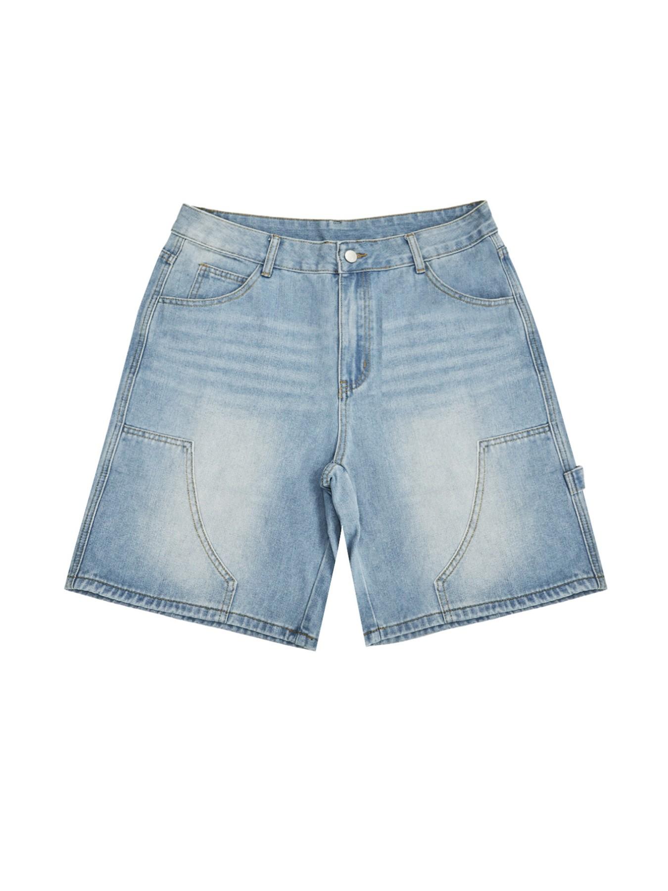 Millennial Style Light Wash Loose Fit Jeans Shorts, Women's Mid-Waist Colorblock Stitch Bermuda Jean Five-Quarter Pants, Casual Streetwear