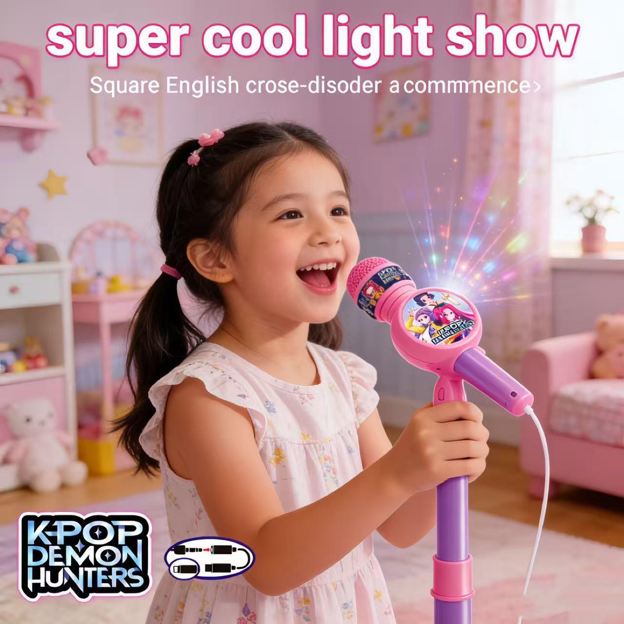 New K-Pop Music Microphone Toy with LED Light, Play Music and Sing Along, Perfect Halloween and Christmas Gift for Kids