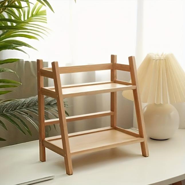 A 2-tier trapezoid cup holder/storage rack, a desktop easy-to-use multifunctional household cup storage bamboo cup rack, with natural wood surface treatment, easy to assemble, suitable for kitchen, dining room, office storage, multifunctional storage rack
