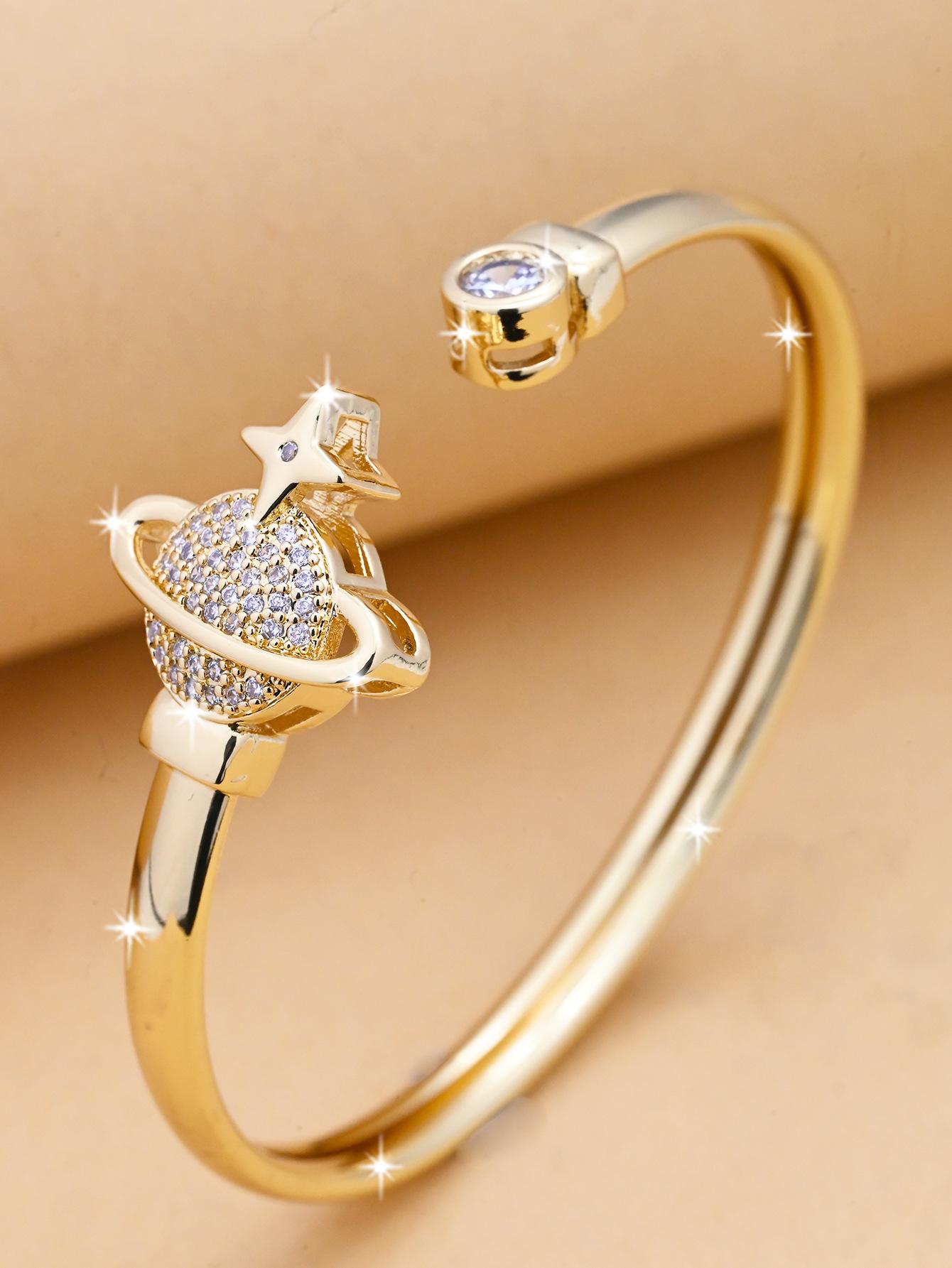 Cross-border fashion planet zircon open bracelet, adjustable, minimalist and high-end, elegant and versatile wristband