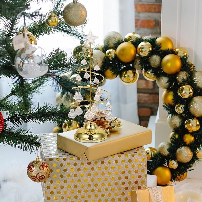 1 piece of luminous Christmas decoration lights, crystal decoration desktop decoration lights, Christmas desktop Christmas tree decoration acrylic iron Christmas tree lights, acrylic gold LED night light, acrylic ornament, for decoration, Led Star Light
