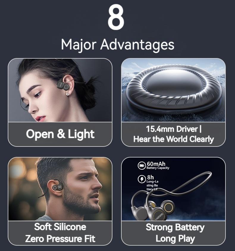 Open-Ear Neckband Headphones, Wireless Air Conduction Headphones, Hi-Fi Sound, LED Battery Display, Clear Call Noise Reduction Mic, Lightweight Secure Fit, Bluetooth 5.4, Sweatproof Sports Headphones for Running & Workout – New Year Gifts for Men & Women