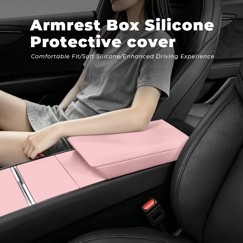 Custom Fit Molded Square Silicone Center Console Cover - Painted Clip-On Flip Top Protector for Tesla Model 3 Highland, Model Y Juniper, Durable, Anti-Scratch, Water Resistant Car Armrest Storage Accessory for Effective Interior Protection