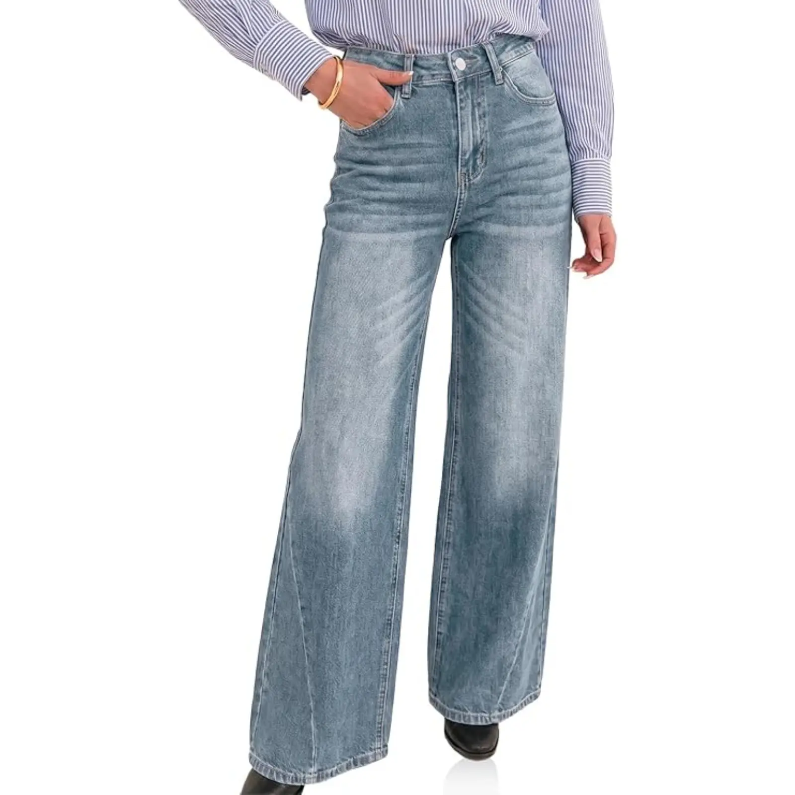 Flowyair Women's Baggy Wide Leg Jeans | High Waisted Stretch Denim, Vintage Wash, Loose Fit, Casual Streetwear