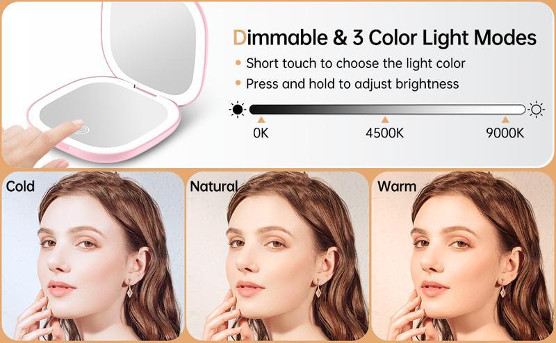 LED Compact Makeup Mirror, 4 Inches 1X/10X Magnification Travel Mirror with Light Dimmable Double Sides Lighted USB Rechargeable Compact Mirror, Travel Essentials Magnifying Portable Pocket Mirror LED Compact Makeup Mirror, 4 Inches 1X/10X Magnification Travel Mirror with Light Dimmable Double Sides Lighted USB Rechargeable Compact Mirror, Travel Essentials Magnifying Portable Pocket Mirror