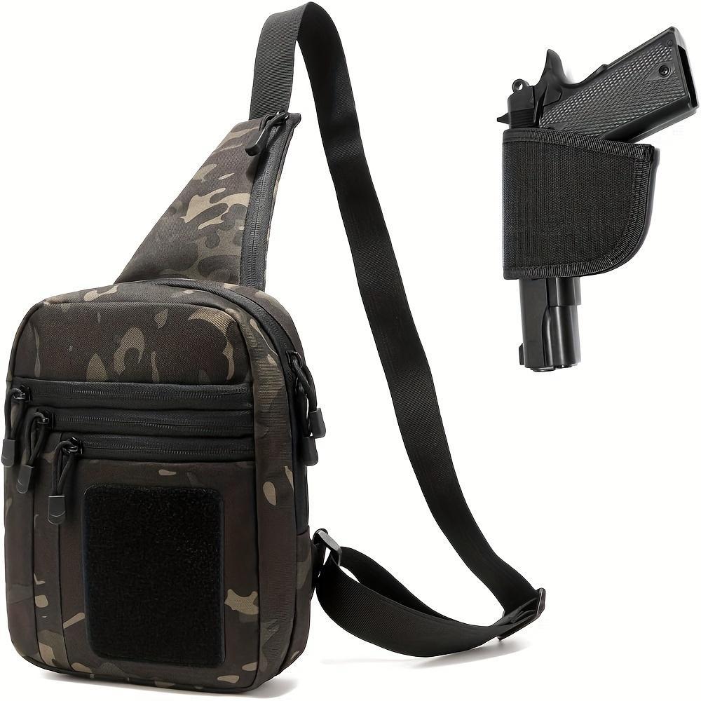 Men's Black Concealed Carry Holster Sling Bag, Small Pistol Backpack Chest Backpack, Travel, Sports, Walking Crossbody Shoulder Bag-Nylon Strap Zipper Closure