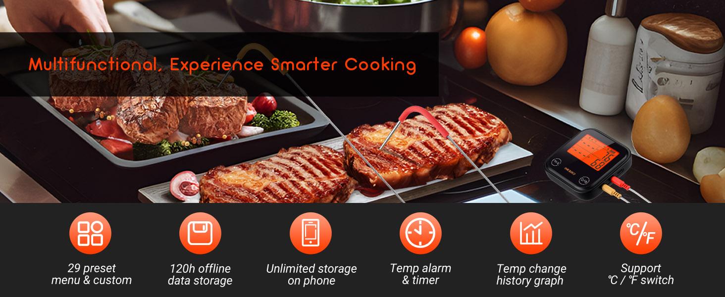 INKIRD meat thermometer, 1 WiFi barbecue thermometer, Bluetooth instant reading, temperature alarm, suitable for cooking, baking, kitchen utensils Kitchenware