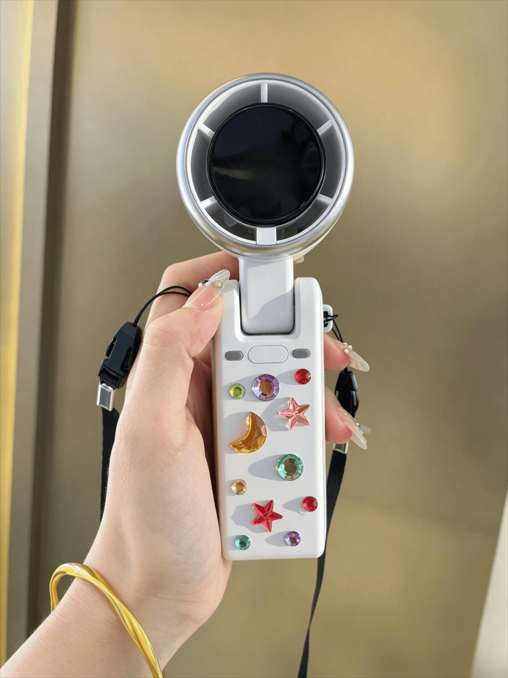 2-in-1 Foldable Lash Fan & Summer Cooling Turbo Fan, DIY Gem Stickers Included, Portable for Makeup, Outdoors & Mealtime Hiking & Outdoor Adventures
