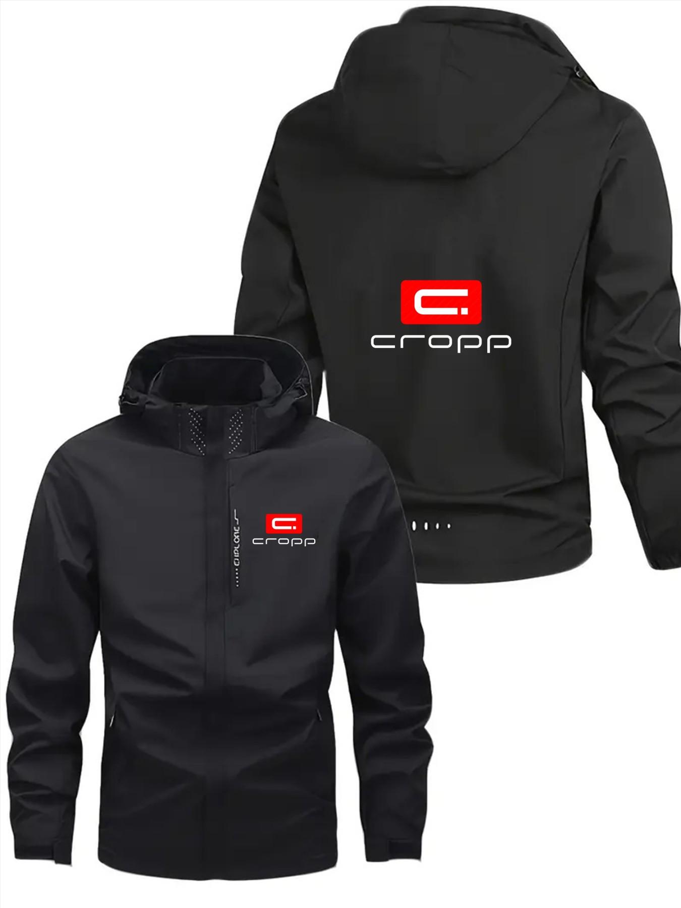 Men's Fashion Jacket with Cfopp Logo, Stylish Zipper Pockets, Casual Hooded Design, Polyester Material, Spring & Fall Wear