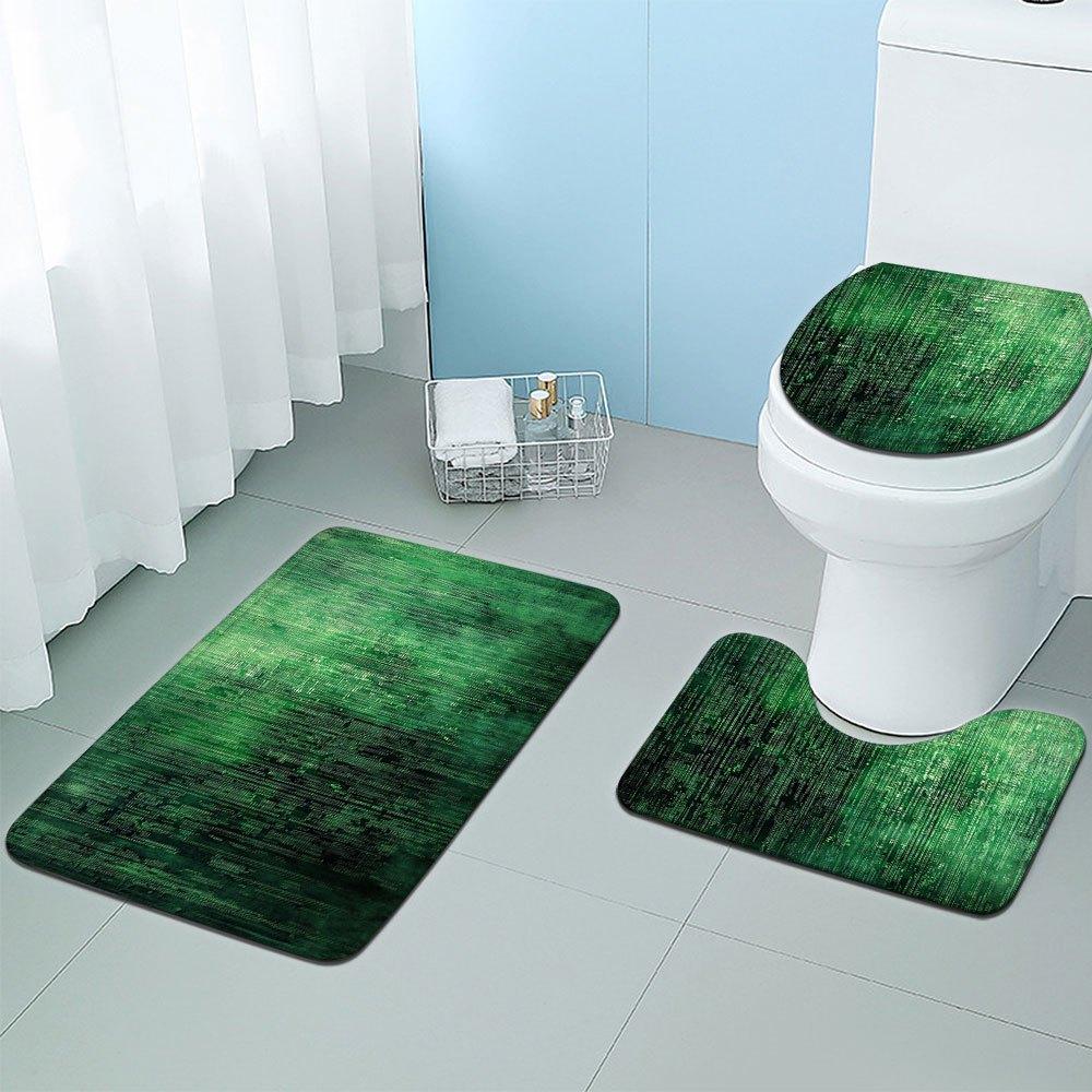 Set of 3 Green Abstract Geometric Rugs for The Bathroom - Non-Slip, Washable Flannel, Bohemian Style Home Decoration, Ideal for Living Room And Dining Room - Machine Washable Bathroom Rug