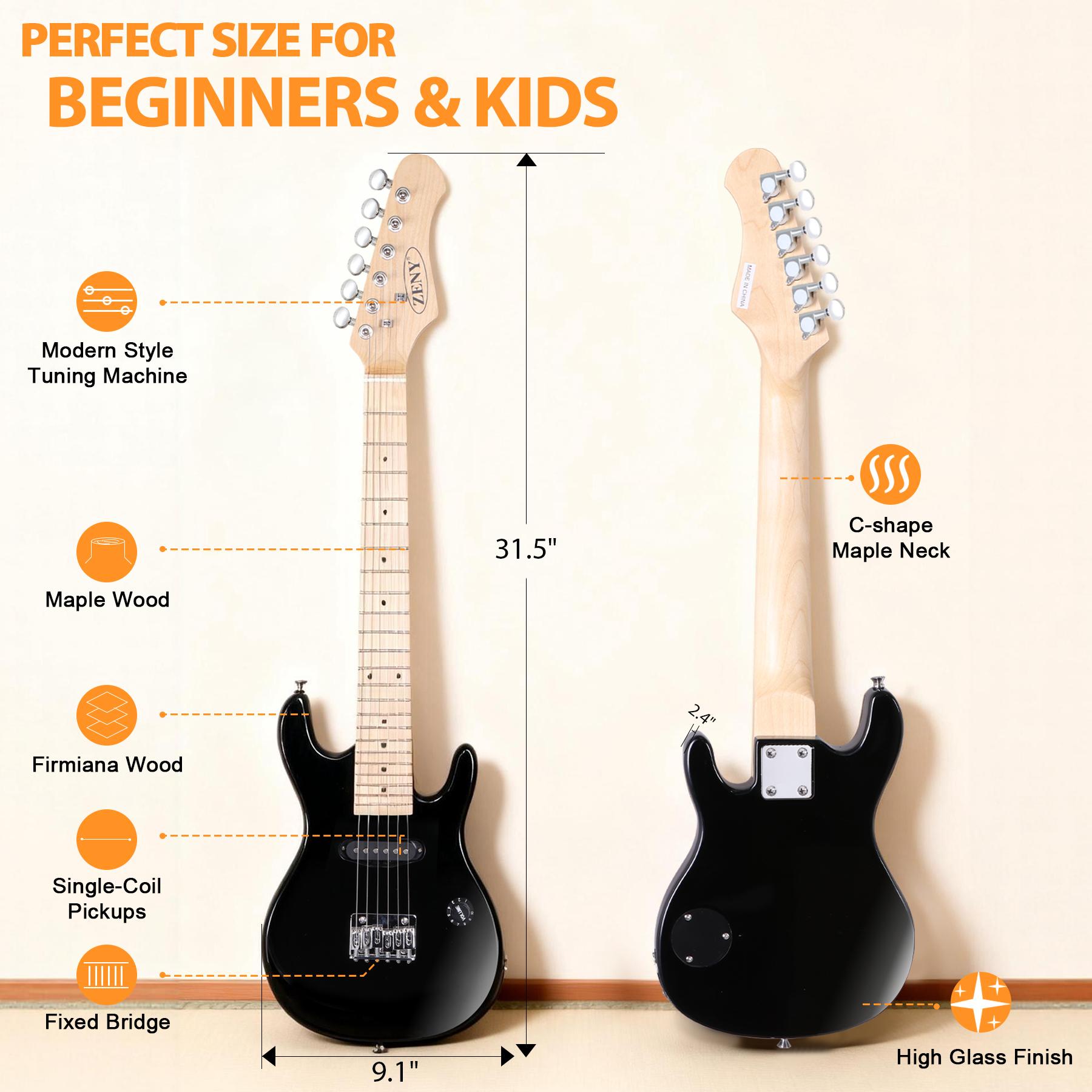 ZENY 30-inch Kids Electric Beginner Guitar 3/4 Size Small Guitar W/Mini Amp & Accessories Pack, Right-Handed, Black ZENY 30-inch Kids Electric Beginner Guitar 3/4 Size Small Guitar W/Mini Amp & Accessories Pack, Right-Handed, Black