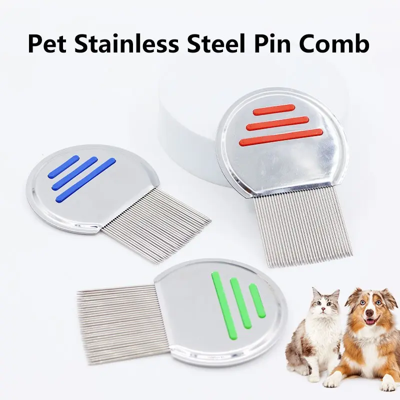 3-Piece Professional Double-Sided Fine-Tooth Stainless Steel Flea Comb, Efficient Flea and Lice Removal, Durable Pet Grooming Tool